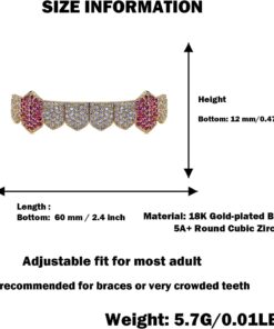 Alternative view of JINAO Grillz Teeth Men - Grills for Your Teeth 8 Top & Bottom Set, 18K Gold-Plated Brass Dental Grills with Molding Bars, Unisex Hip-Hop Rapper Costume Accessory