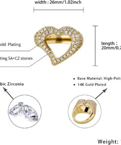 Alternative view of JINAO Hollow Heart Ring 14K Gold Plated Iced Out Lab Simulated Diamond Cubic Zirconia Eternity Wedding Band Ring for Men Women