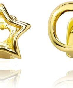 JINAO 2pcs Star Grillz for Women ?C Hollow Gold Tooth Caps??Silver Grills for Your Teeth??14K Gold plated Jewelry for Cosplay Fashion Extra Molding Bar
