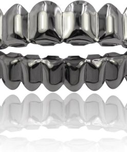 JINAO Grillz Teeth Men - Grills for Your Teeth 8 Top & Bottom Set, 18K Gold-Plated Brass Dental Grills with Molding Bars, Unisex Hip-Hop Rapper Costume Accessory