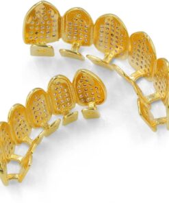 Alternative view of JINAO 18k Gold Plated All Iced Out Pink Cubic Zirconia Gold Grillz Set for Women with Extra Molding Bars(pink set)