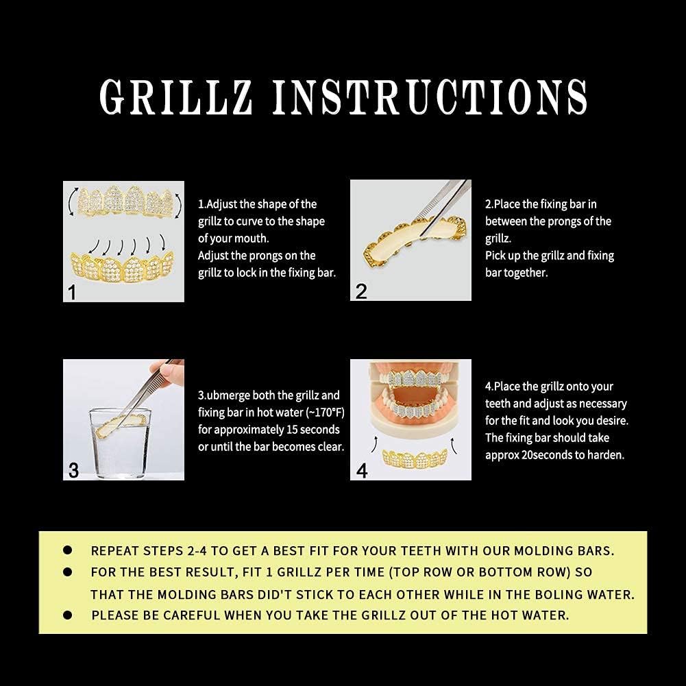 JINAO Grillz Grills for Your Teeth Simulated Diamond Teeth Grillz with Extra Molding Bars Included 18K Gold Plated All Iced Out Cubic Zirconia Golden Teeth for Men Women - Image 5