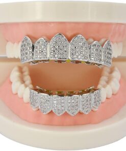 Alternative view of JINAO Grillz Diamond Grills for Your Teeth for Men Women 18K Gold Plated Iced Out Macro Pave Cubic Zirconia Mouth Grill with Extra Molding Bars Included