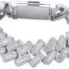 JINAO 20MM 6 Times 14k Gold Plated Cuban Link Bracelet Iced Out Bling Round Carre Baguette Cut CZ with Prong Setting Simulated Diamond Bracelet Hip Hop Jewelry for Men