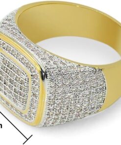 Alternative view of JINAO Rings for Men - Pinky Ring Iced out Cubic Zirconia 14K Gold Plated Anillos Para Hombre Signet Band Mens Jewelry