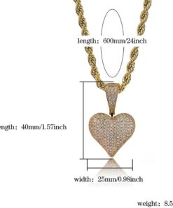 Alternative view of JINAO Heart Chain 14K Gold Plared Iced Out Cubic Zirconia Heart Pendant Necklace Chain for Men Women