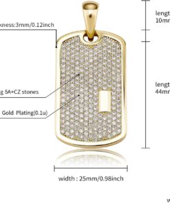Alternative view of JINAO Personalized Iced Out Custom Dog Tag Pendant Necklace 14K Gold Plated Engrave Initial Pendant for Men Women with Cubic Zirconia Stone