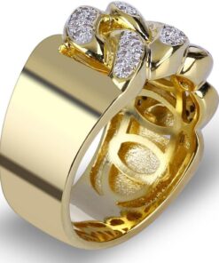 Alternative view of JINAO 18K Gold Plated ICED Out CZ Cuban Link Band Mens Bling Rhodium Ring Hip Hop