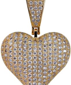 JINAO Heart Chain 14K Gold Plared Iced Out Cubic Zirconia Heart Pendant Necklace Chain for Men Women