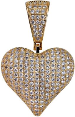 JINAO Heart Chain 14K Gold Plared Iced Out Cubic Zirconia Heart Pendant Necklace Chain for Men Women