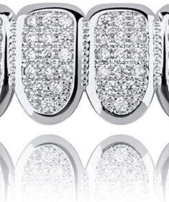 JINAO Grillz Grills for Your Teeth Simulated Diamond Teeth Grillz with Extra Molding Bars Included 18K Gold Plated All Iced Out Cubic Zirconia Golden Teeth for Men Women