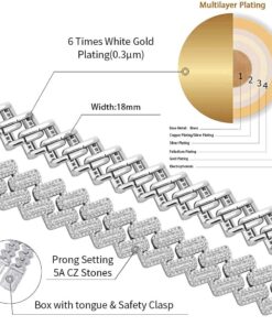 Alternative view of JINAO 20MM 6 Times 14k Gold Plated Cuban Link Chain Full Iced Out Bling Round Baguette Cut Cubic Zirconia with Prong Setting Simulated Diamond Chain Choker Necklace for Men Women