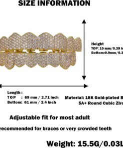 Alternative view of JINAO Grillz Teeth Men - Grills for Your Teeth 8 Top & Bottom Set, 18K Gold-Plated Brass Dental Grills with Molding Bars, Unisex Hip-Hop Rapper Costume Accessory