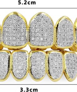 Alternative view of JINAO Grillz Grills for Your Teeth Simulated Diamond Teeth Grillz with Extra Molding Bars Included 18K Gold Plated All Iced Out Cubic Zirconia Golden Teeth for Men Women(Golden Vampire Teeth Set)