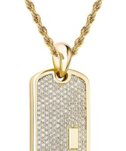 JINAO Personalized Iced Out Custom Dog Tag Pendant Necklace 14K Gold Plated Engrave Initial Pendant for Men Women with Cubic Zirconia Stone