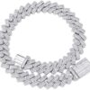 JINAO 20MM 6 Times 14k Gold Plated Cuban Link Chain Full Iced Out Bling Round Baguette Cut Cubic Zirconia with Prong Setting Simulated Diamond Chain Choker Necklace for Men Women