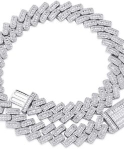 JINAO 20MM 6 Times 14k Gold Plated Cuban Link Chain Full Iced Out Bling Round Baguette Cut Cubic Zirconia with Prong Setting Simulated Diamond Chain Choker Necklace for Men Women