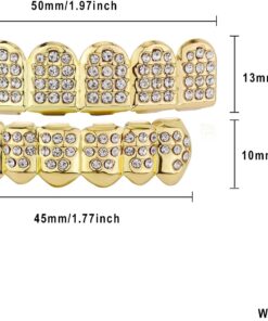 Alternative view of JINAO Diamond Grills for Your Teeth 14K Gold Plated Iced Out Mouth Teeth Grillz Top Bottom Tooth Caps Hip Hop Bling New Gold Silver Grill for Men Women Costume Jewelry