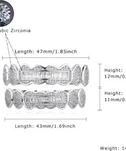 Alternative view of JINAO 8 Tooth Grillz 14K Gold Plated Iced Out Baguette Round Simulated Diamond Grills for Your Teeth for Men Women