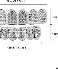 Alternative view of JINAO Diamond Grills for Your Teeth 14K Gold Plated Iced Out Mouth Teeth Grillz Top Bottom Tooth Caps Hip Hop Bling New Gold Silver Grill for Men Women Costume Jewelry