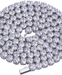 JINAO 6MM Tennis Chain Necklace 18k Gold Plated 1 Row Lab Simulated Diamond Iced Out Cubic Zirconia Chain Men's Hip hop Tennis Choker Necklace Chain for Men Women