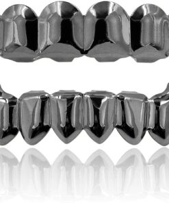 JINAO Vampire Teeth Fang Grillz 18K Gold Silver Plated Hip Hop Fangs Top Bottom Teeth Grills for Your Teeth Set for Men and Women