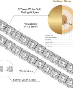 Alternative view of JINAO 10MM Tennis Chain Necklace 18k Gold Plated Iced out Jumbo Square Sparkling Cluster Cubic Zirconia Tennis Link Chains for Men Women
