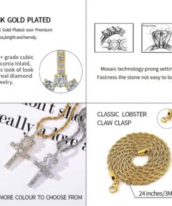 Alternative view of JINAO Ankh Cross Chain for Men Iced Out Cubic Zirconia Egyptian 14K Gold Plated Pendant Necklace for Women with Stainless Rope Chain