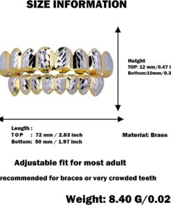 Alternative view of JINAO Grillz Teeth Men - Grills for Your Teeth 8 Top & Bottom Set, 18K Gold-Plated Brass Dental Grills with Molding Bars, Unisex Hip-Hop Rapper Costume Accessory