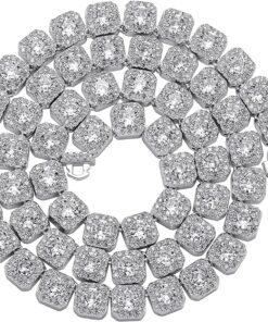 JINAO 10MM Tennis Chain Necklace 18k Gold Plated Iced out Jumbo Square Sparkling Cluster Cubic Zirconia Tennis Link Chains for Men Women