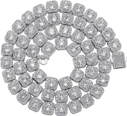 JINAO 10MM Tennis Chain Necklace 18k Gold Plated Iced out Jumbo Square Sparkling Cluster Cubic Zirconia Tennis Link Chains for Men Women