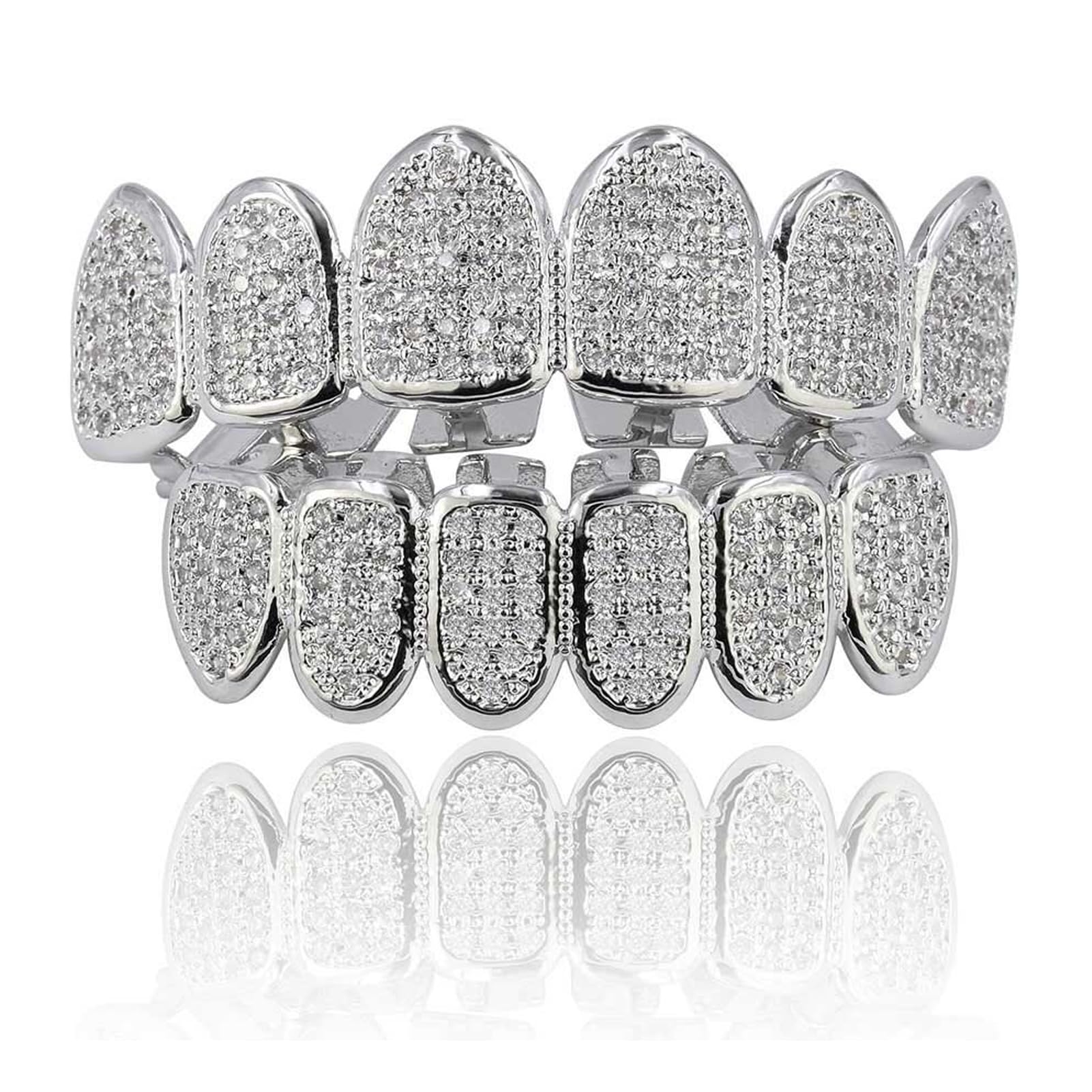 JINAO Grillz Grills for Your Teeth Simulated Diamond Teeth Grillz with Extra Molding Bars Included 18K Gold Plated All Iced Out Cubic Zirconia Golden Teeth for Men Women - Image 10