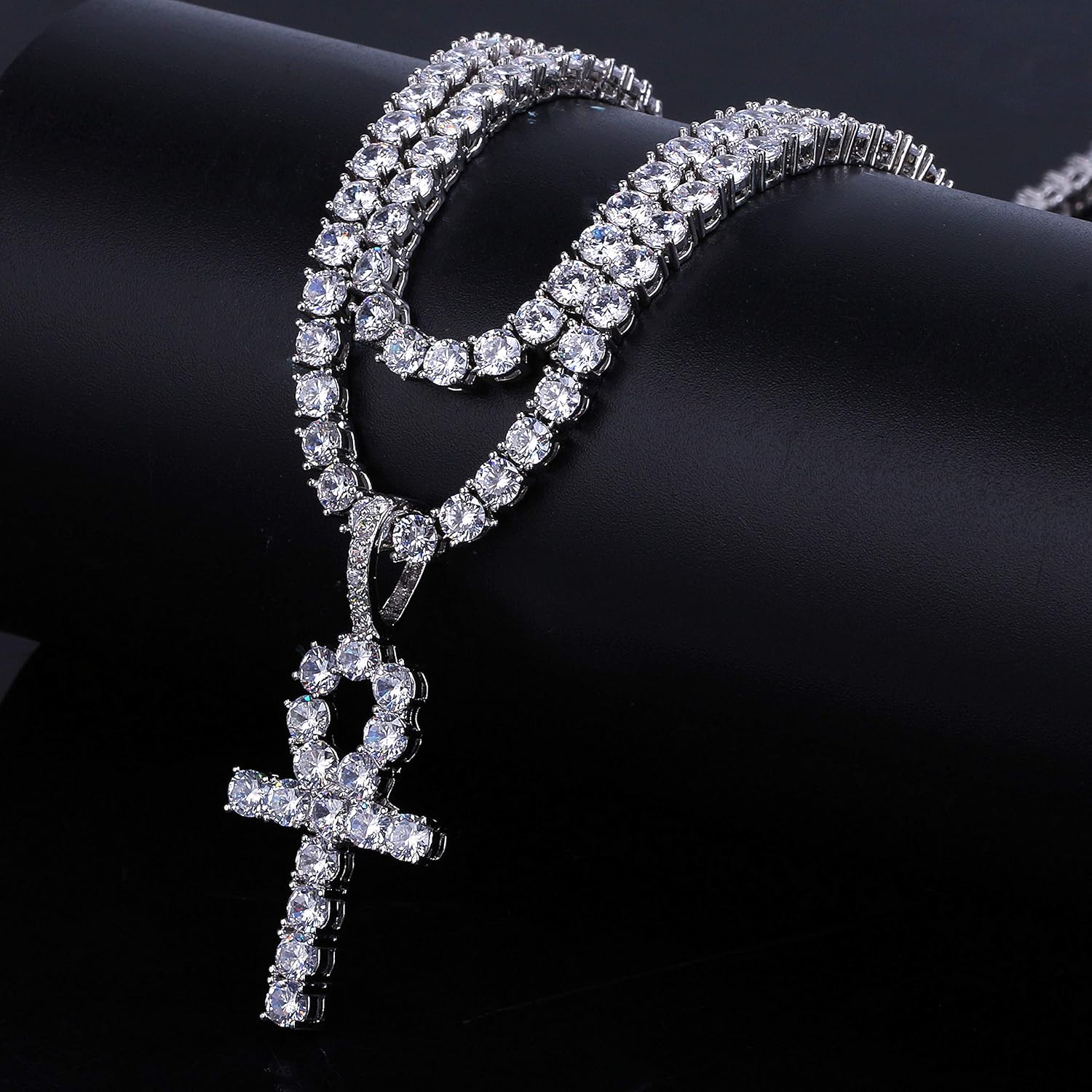 JINAO Ankh Cross Chain for Men Iced Out Cubic Zirconia Egyptian 14K Gold Plated Pendant Necklace for Women with Stainless Rope Chain - Image 6
